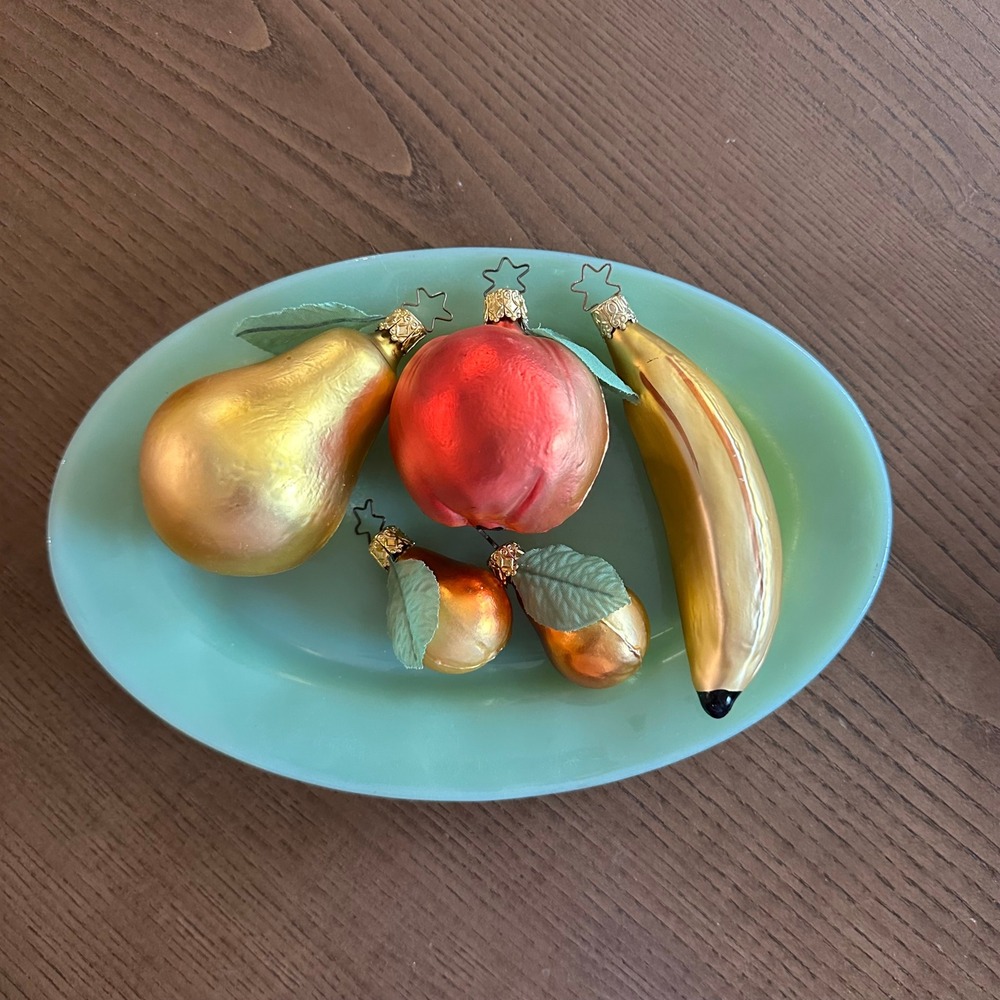 Vintage Blown Glass Fruit Christmas Ornaments Set 5pc Gold West Germany